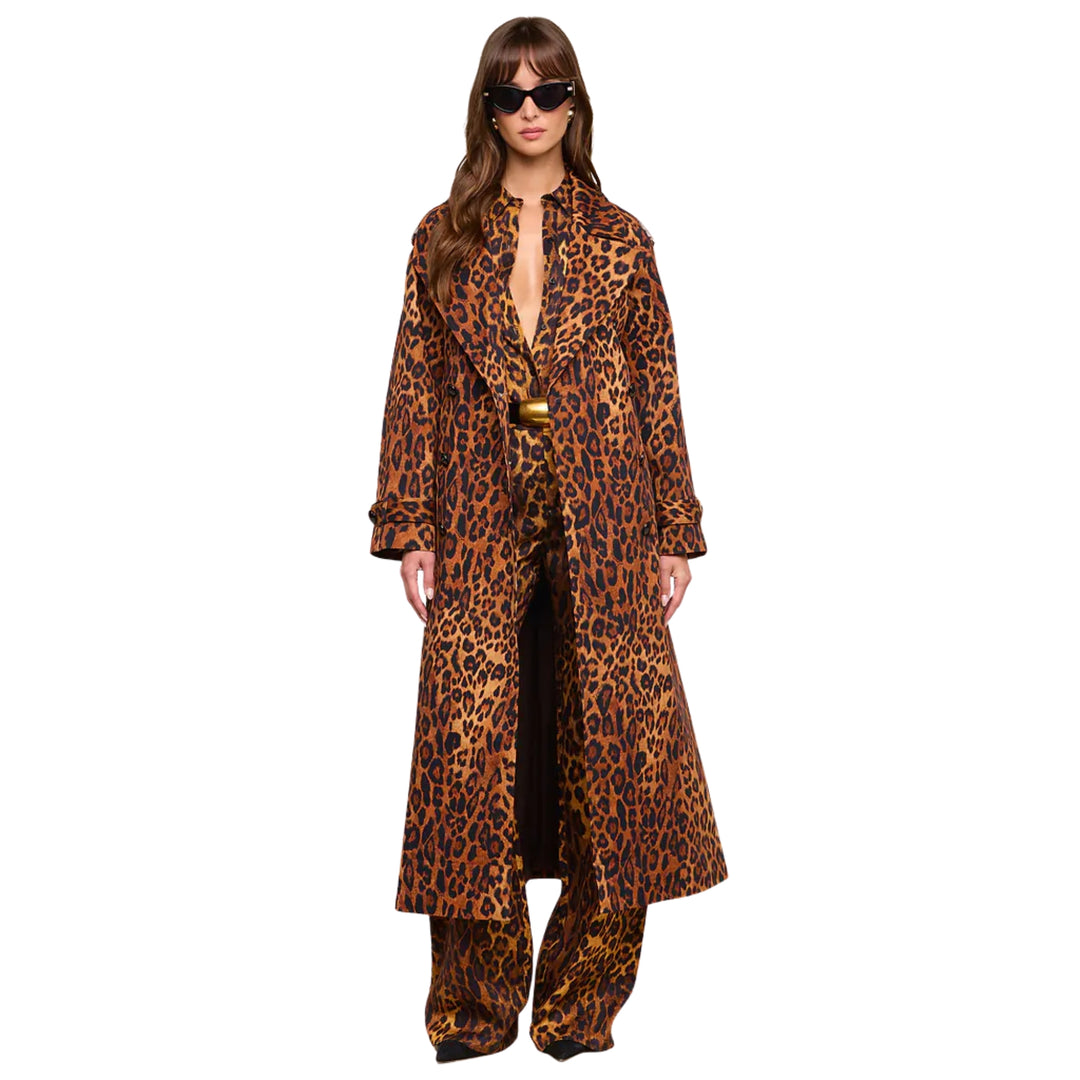 Brinley Oversized Trench in Tan Multi Javan Leopard