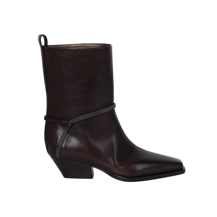 Leather City Block Heel Boots with Monili Harness Detail