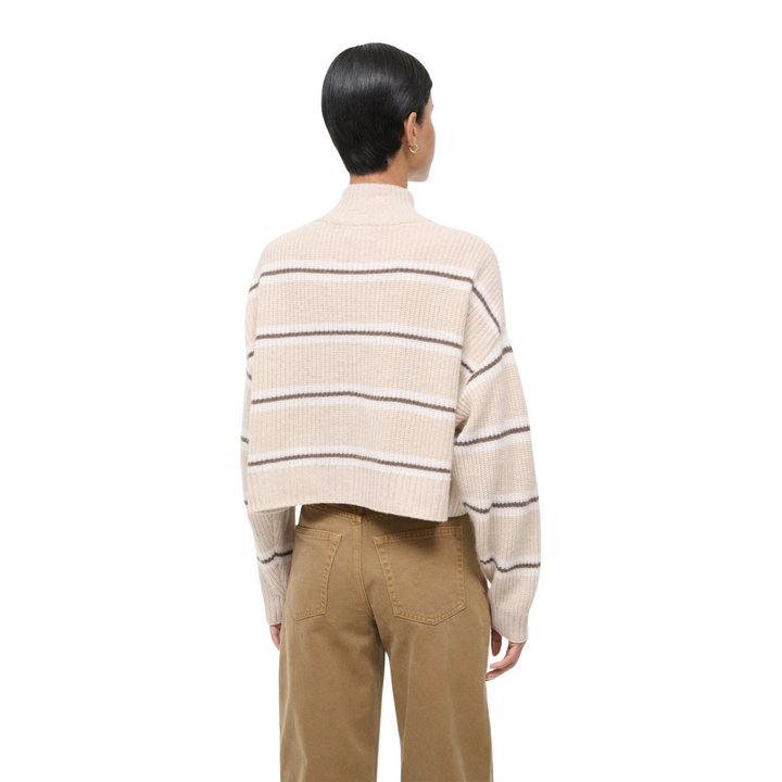 Cropped Hampton Cashmere Sweater in Whisper Stripe