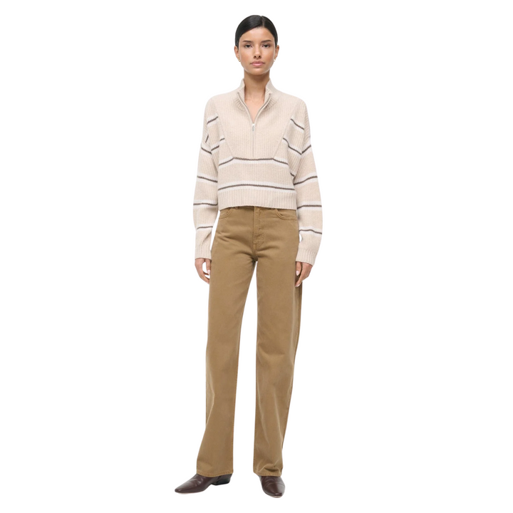 Cropped Hampton Cashmere Sweater in Whisper Stripe