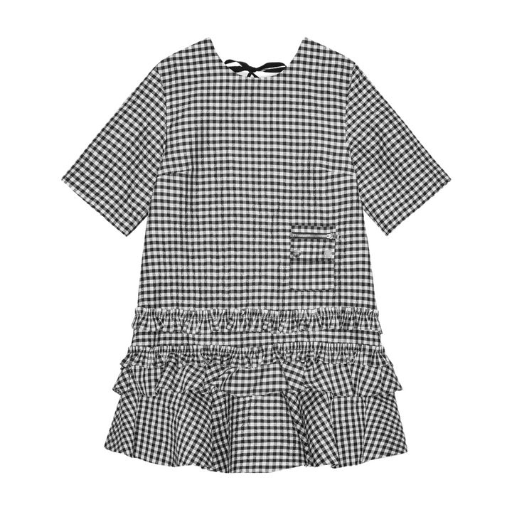 Crinkled Taffeta Check Open Back Mini Dress