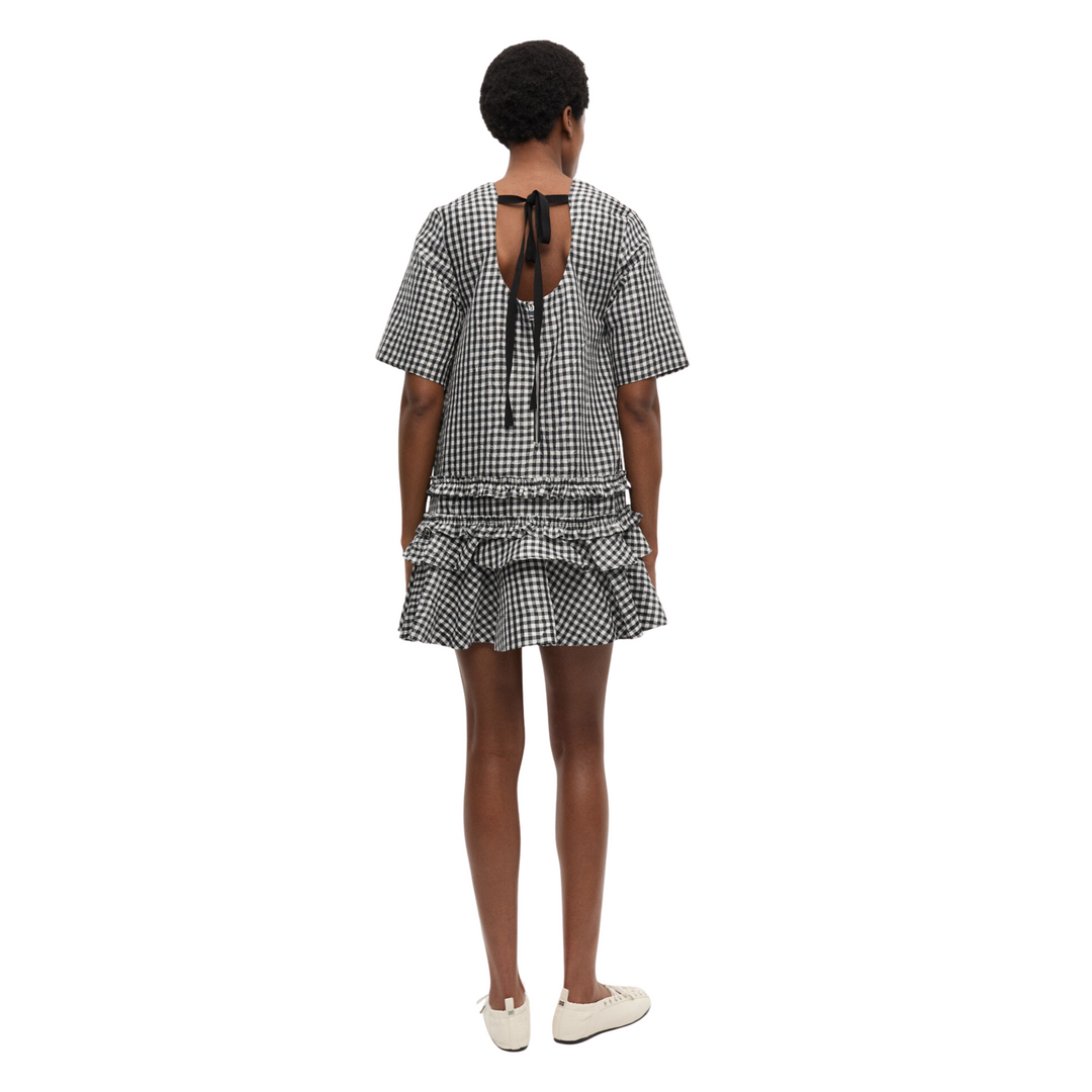 Crinkled Taffeta Check Open Back Mini Dress