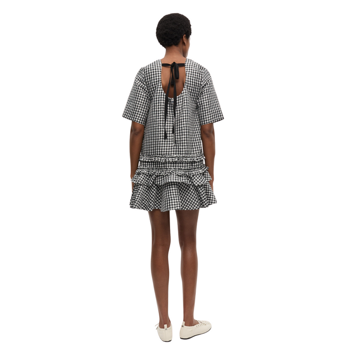 Crinkled Taffeta Check Open Back Mini Dress