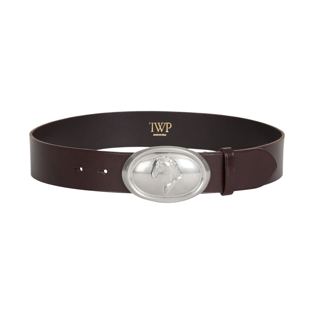 Buckle Bunny Vachetta Leather Belt in Cocoa and Antique Silver