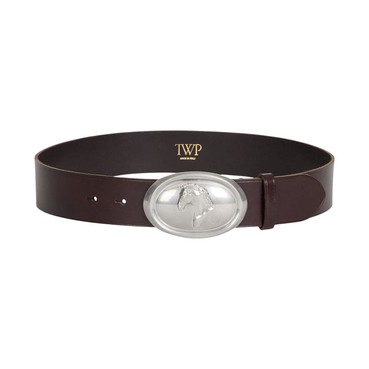 Buckle Bunny Vachetta Leather Belt in Cocoa and Antique Silver