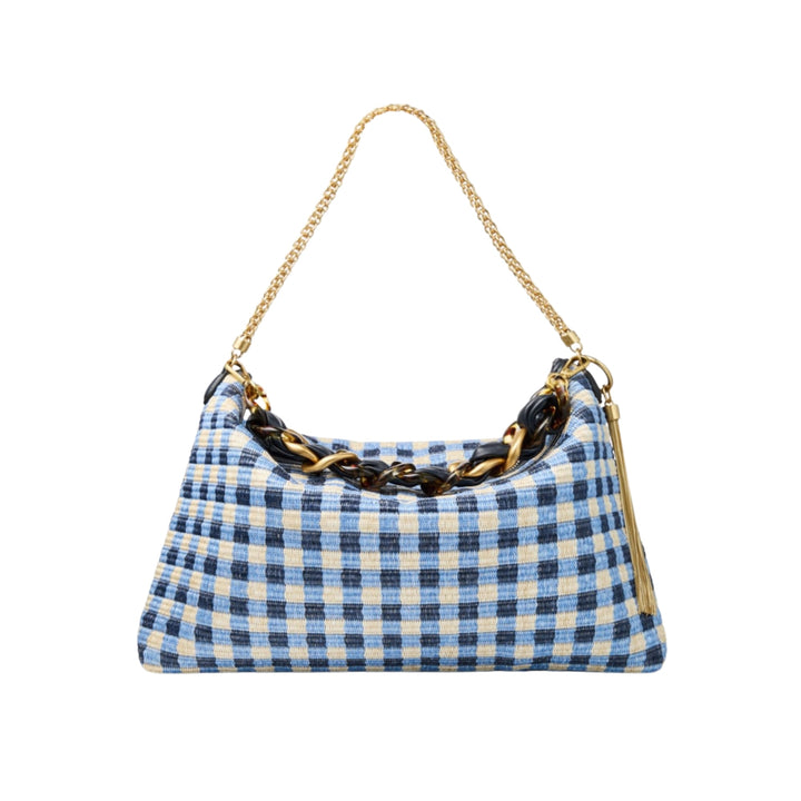 CALLIE MAXI - GINGHAM RAFFIA WITH SMOOTH LEATHER TRIMS