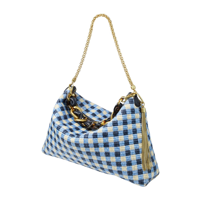 CALLIE MAXI - GINGHAM RAFFIA WITH SMOOTH LEATHER TRIMS