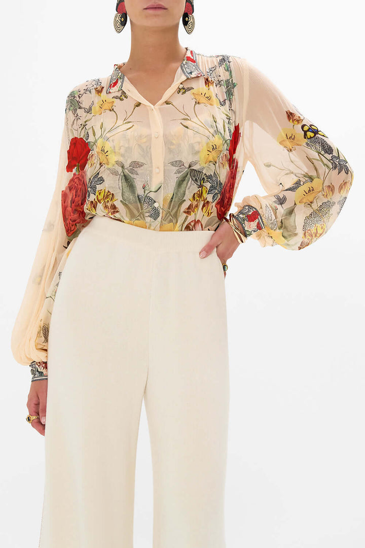 High Neck Button Through Blouse