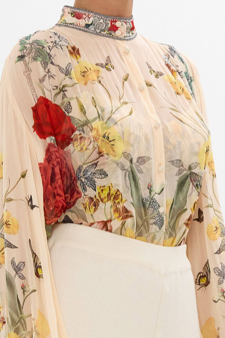 High Neck Button Through Blouse