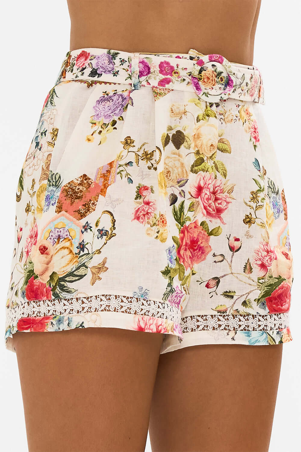 High Waisted Shorts w/ Lace Insert