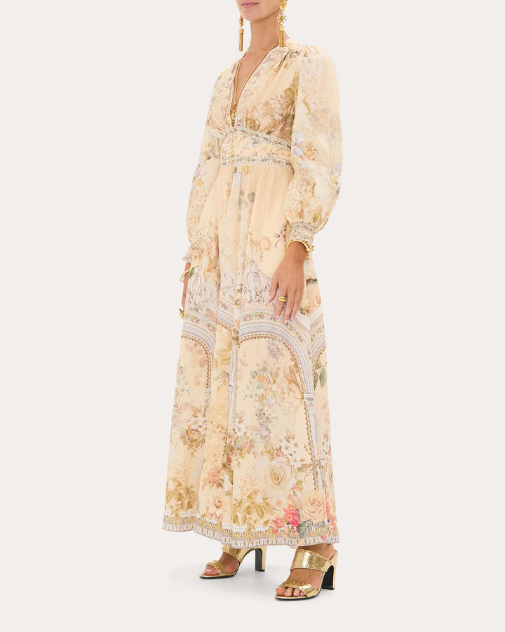 Button Dress w/ Shaped Waistband