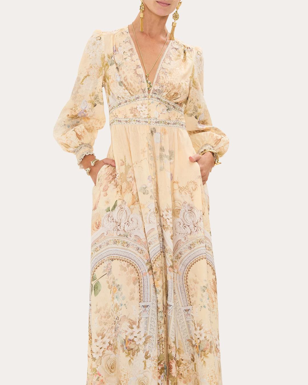 Button Dress w/ Shaped Waistband