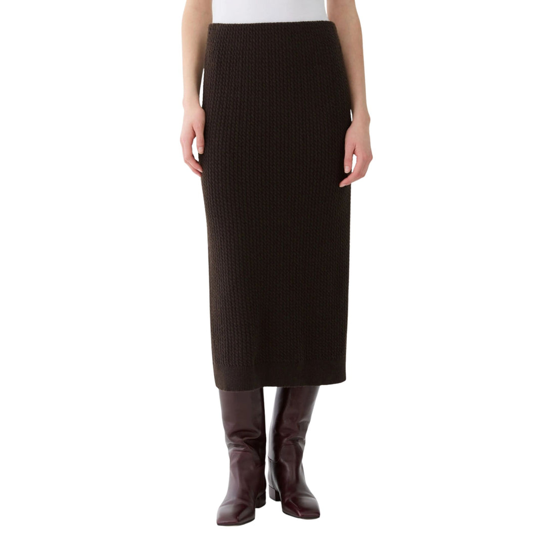 Cabled Pull On Knit Skirt in Truffle