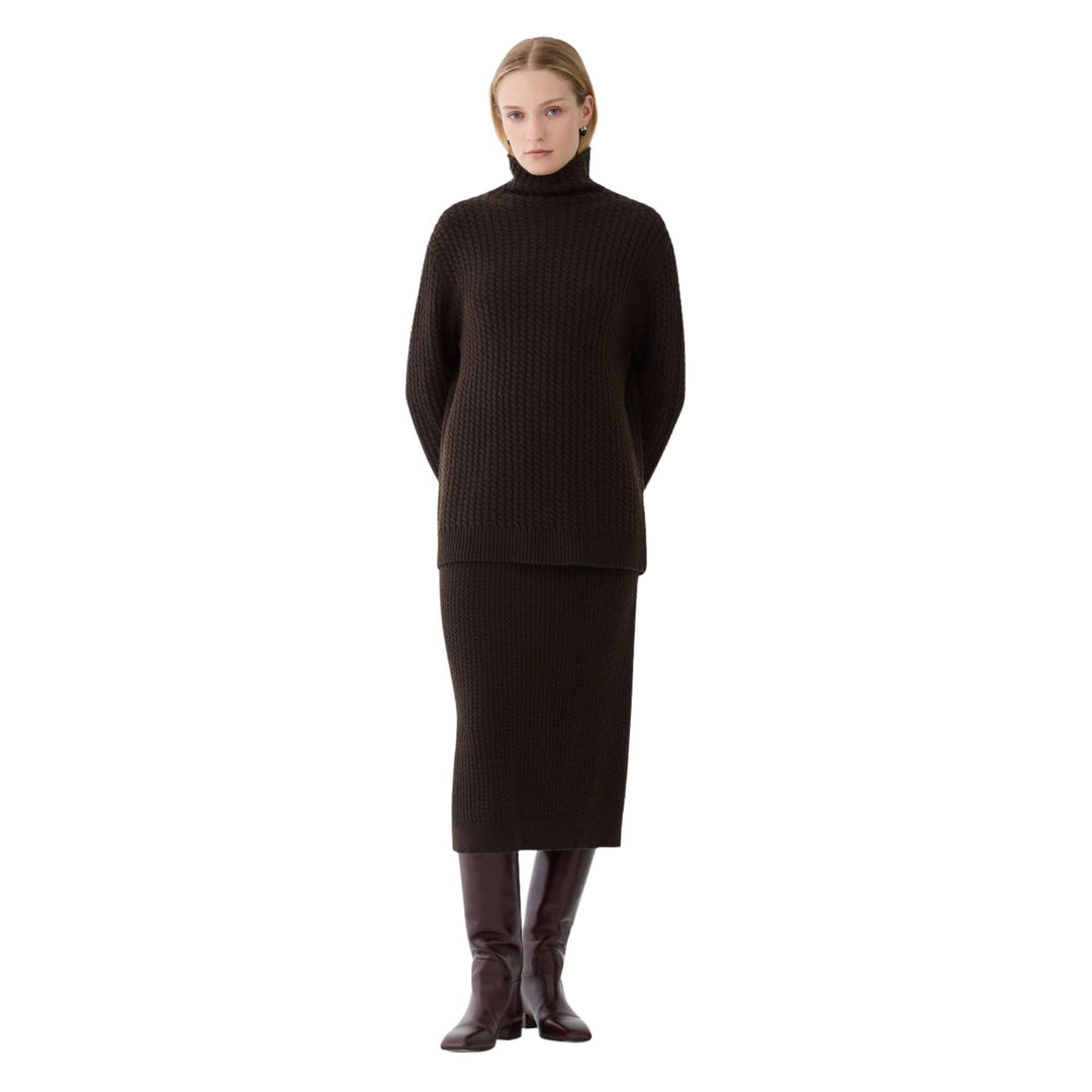 Cabled Pull On Knit Skirt in Truffle