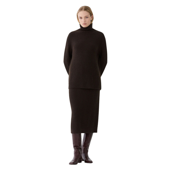 Cabled Pull On Knit Skirt in Truffle