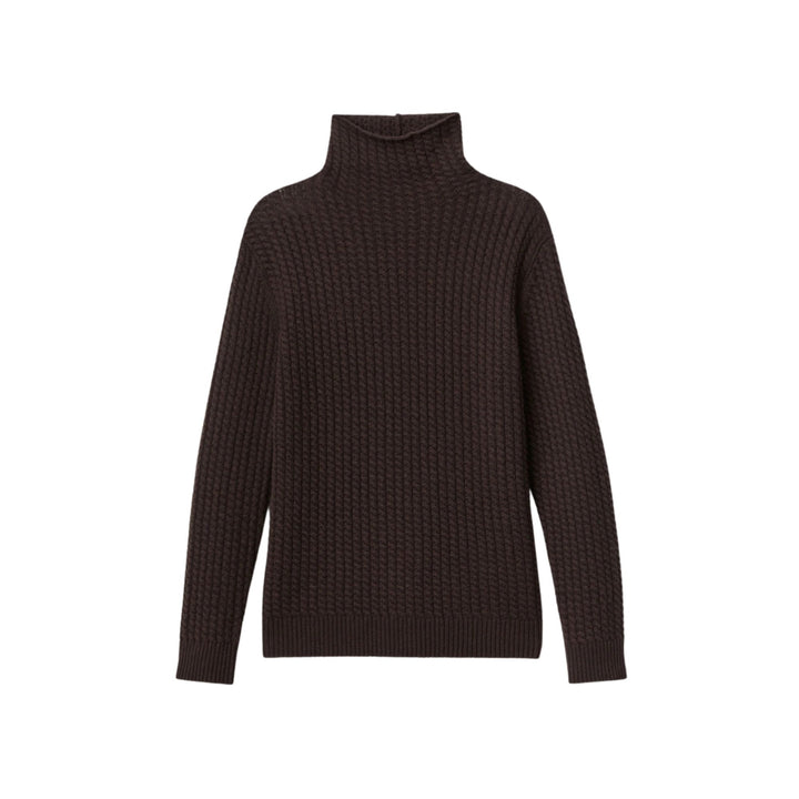 Cabled Stand Collar Sweater in Truffle