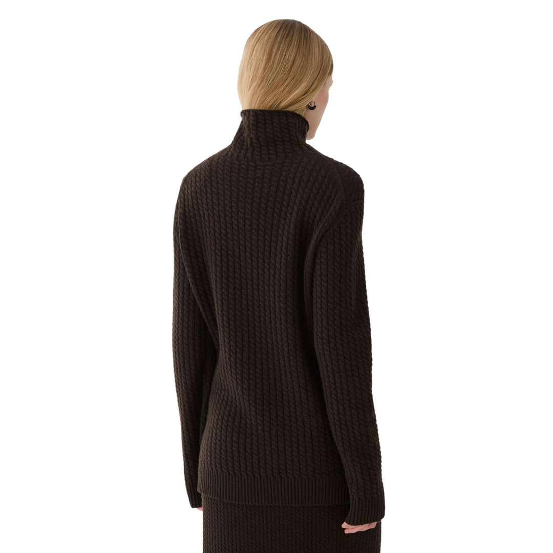 Cabled Stand Collar Sweater in Truffle