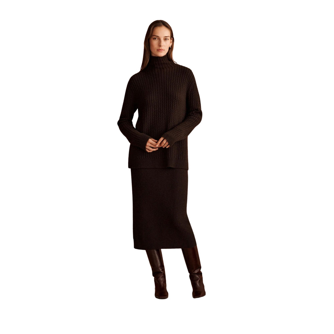 Cabled Stand Collar Sweater in Truffle