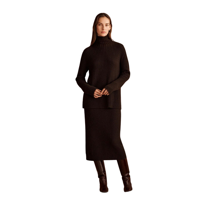 Cabled Stand Collar Sweater in Truffle