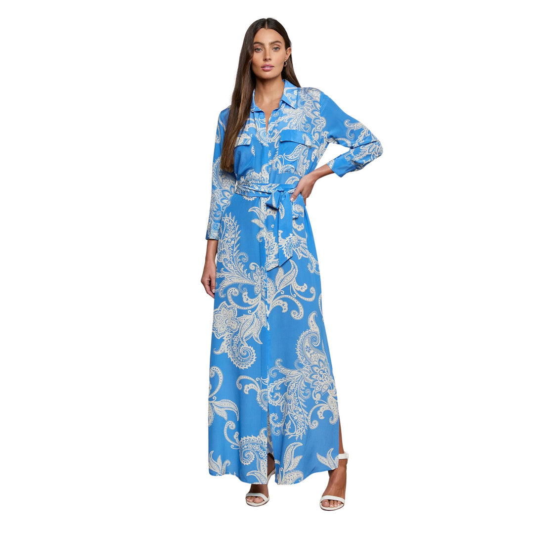 Cameron Long Shirt Dress in Regatta Blue/Ivory 2 Tone Large Paisley