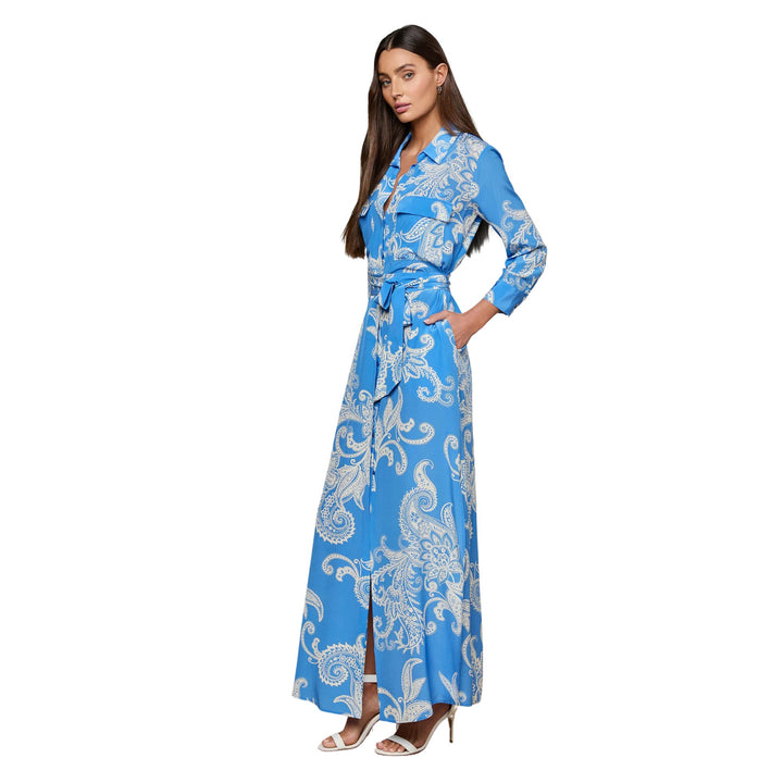 Cameron Long Shirt Dress in Regatta Blue/Ivory 2 Tone Large Paisley