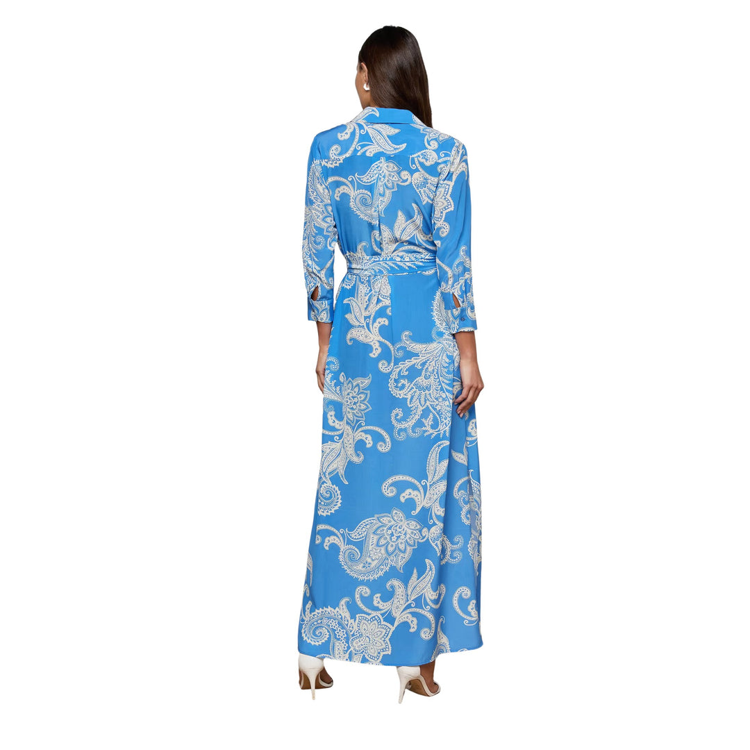Cameron Long Shirt Dress in Regatta Blue/Ivory 2 Tone Large Paisley