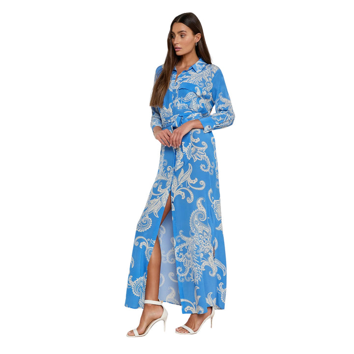 Cameron Long Shirt Dress in Regatta Blue/Ivory 2 Tone Large Paisley
