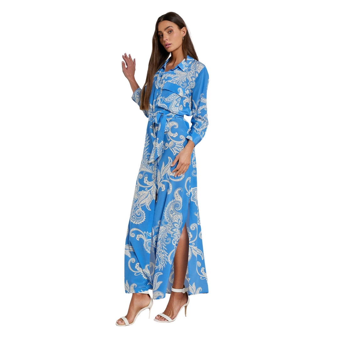 Cameron Long Shirt Dress in Regatta Blue/Ivory 2 Tone Large Paisley