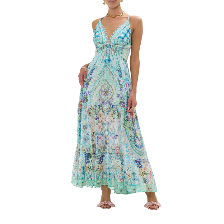 Bead Strap Gathered Panel Dress