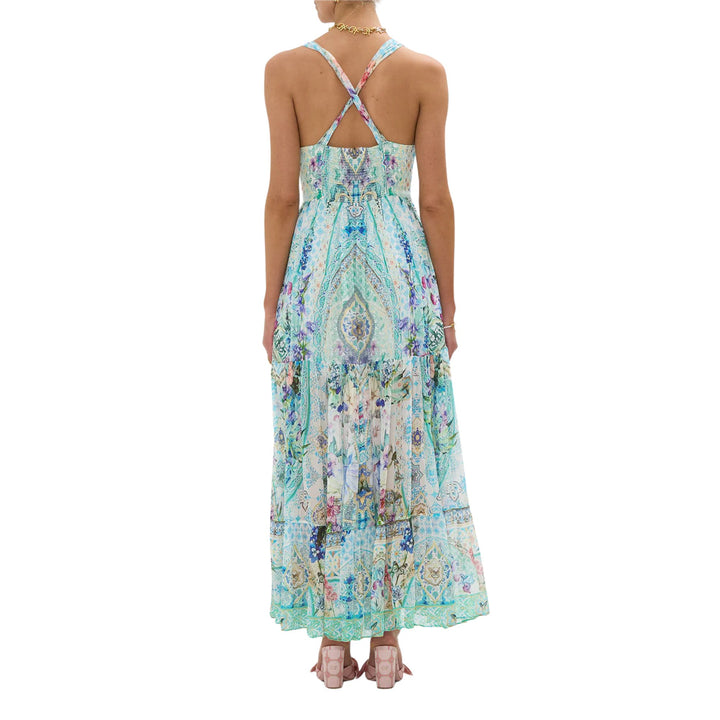 Bead Strap Gathered Panel Dress