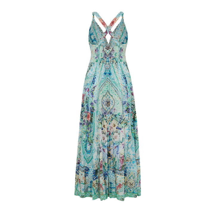 Bead Strap Gathered Panel Dress