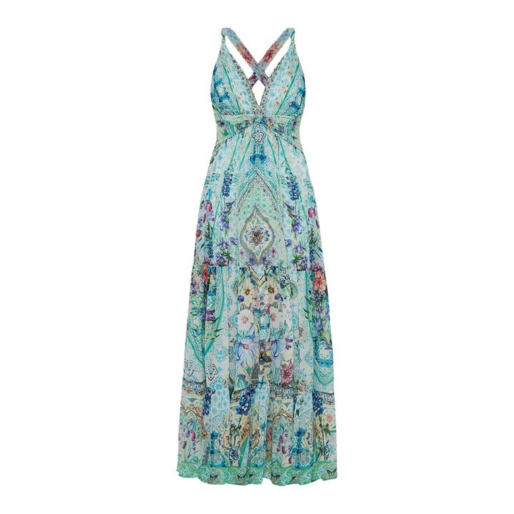 Bead Strap Gathered Panel Dress