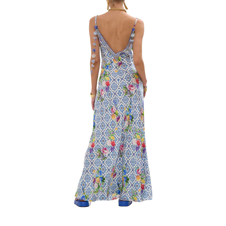 V Neck Full Length Bias Slip Dress