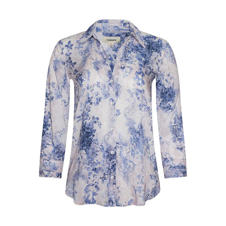 Camille 3/4 Sleeve Blouse in Iv/Bl Watercolor Lace Paisley