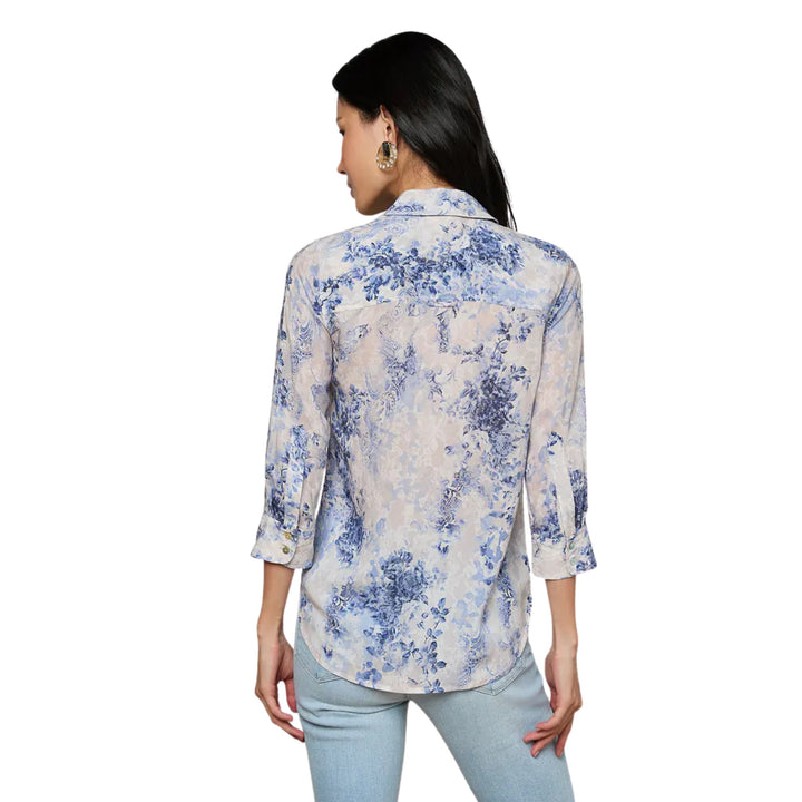 Camille 3/4 Sleeve Blouse in Iv/Bl Watercolor Lace Paisley