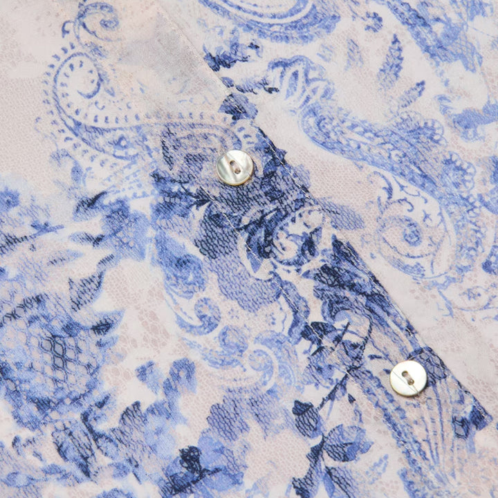 Camille 3/4 Sleeve Blouse in Iv/Bl Watercolor Lace Paisley