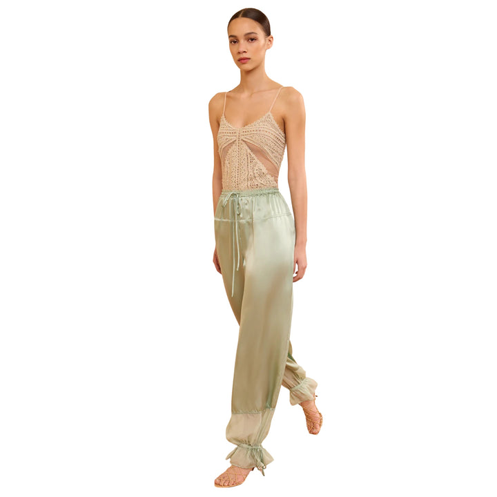 Camille Silk Cinched Pant in Celadon