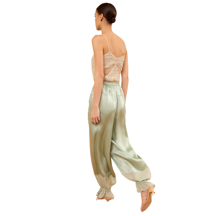 Camille Silk Cinched Pant in Celadon