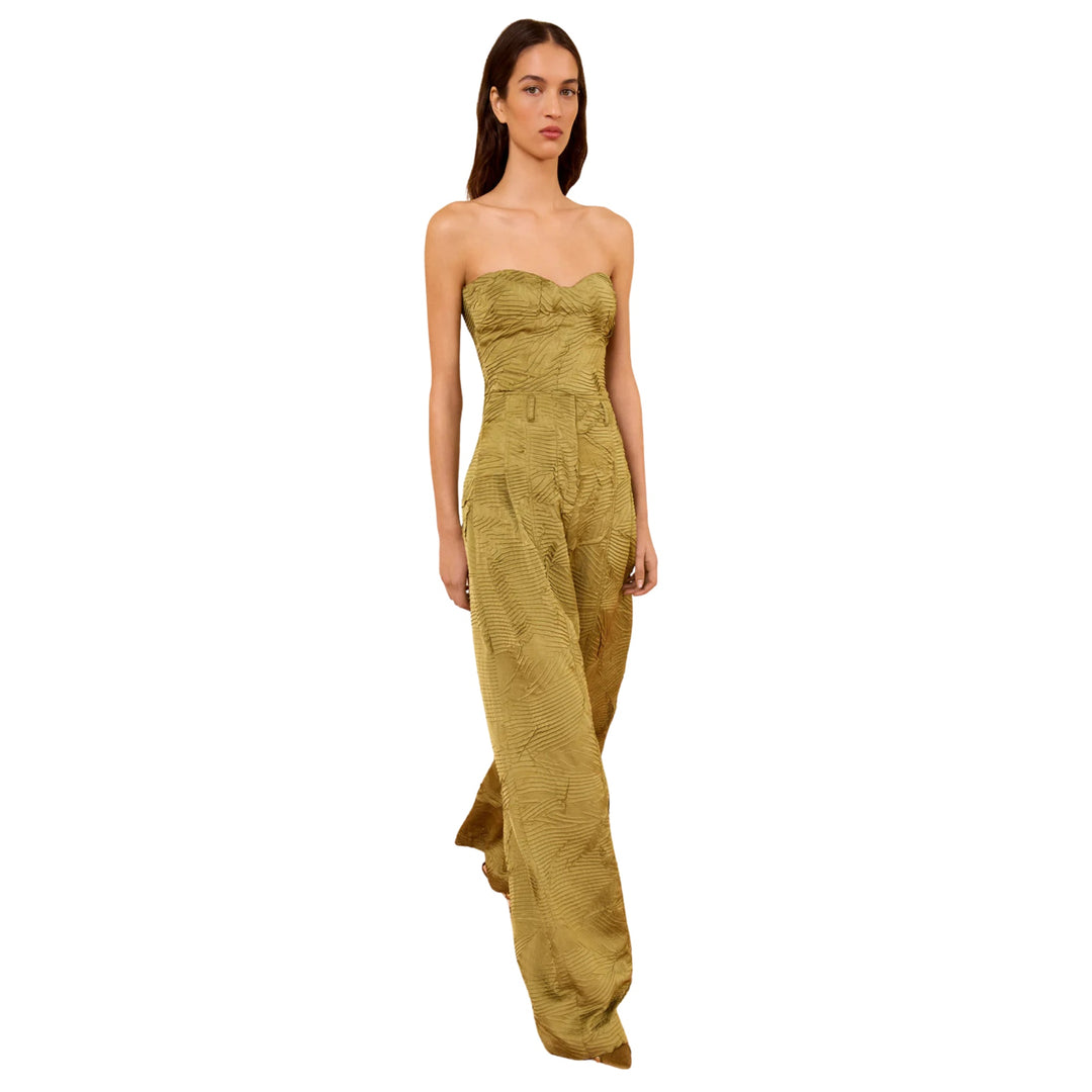 Carine Satin Pant in Moss Gold