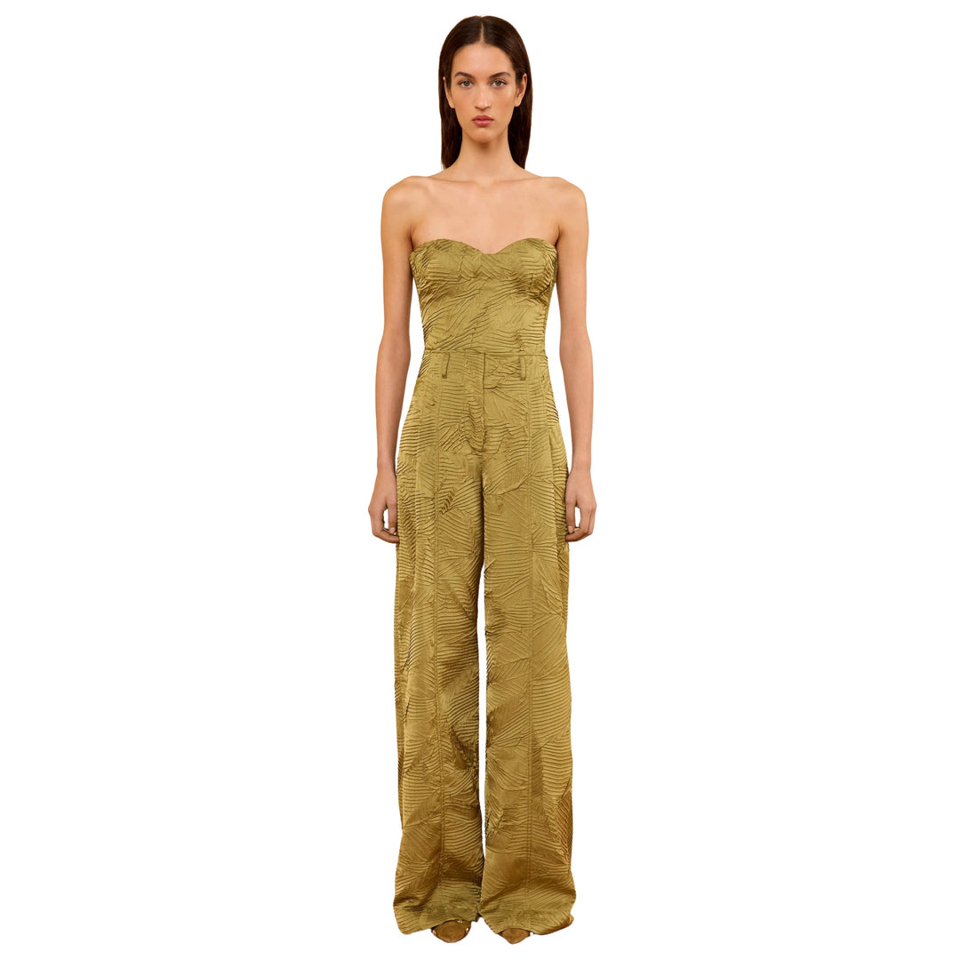 Carine Satin Pant in Moss Gold