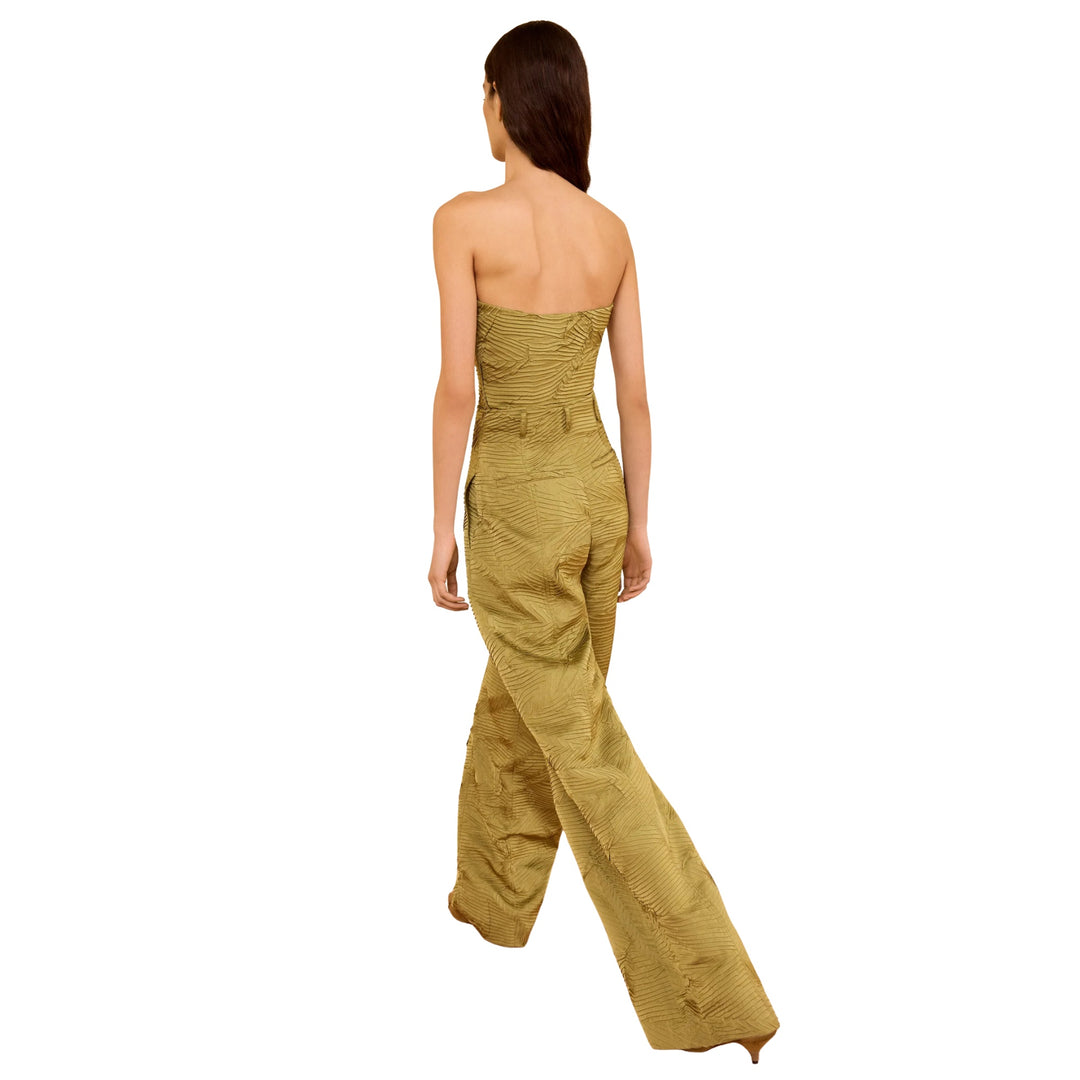 Carine Satin Pant in Moss Gold