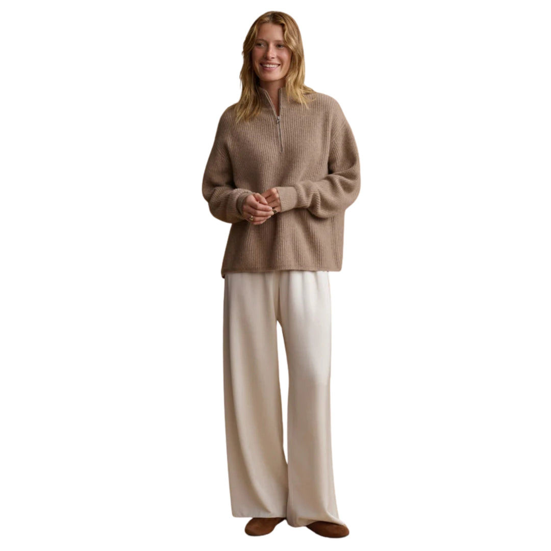 Cashmere Half Zip in Undyed Stone
