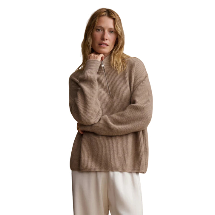 Cashmere Half Zip in Undyed Stone