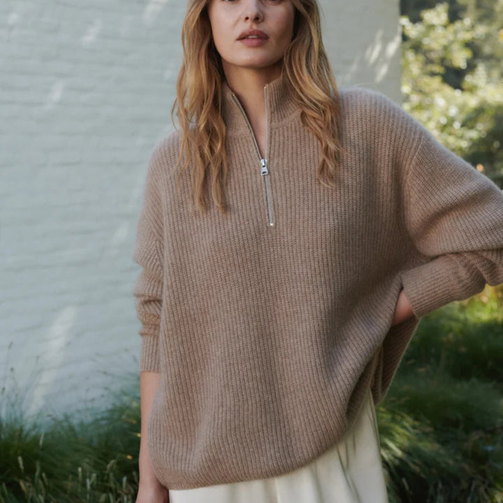 Cashmere Half Zip in Undyed Stone
