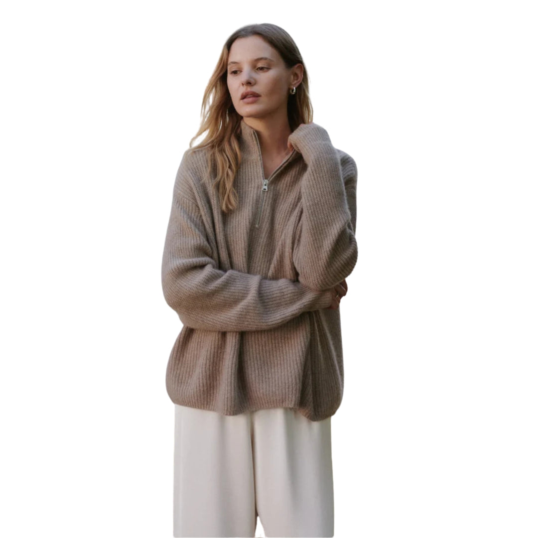 Cashmere Half Zip in Undyed Stone