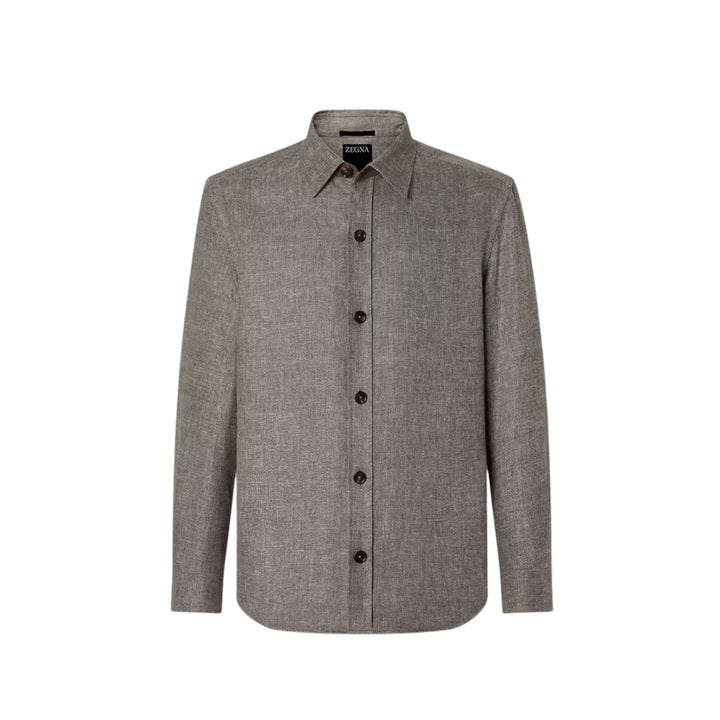 Cashmere Linen and Silk Overshirt in Dark Brown Mélange