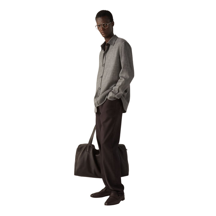 Cashmere Linen and Silk Overshirt in Dark Brown Mélange
