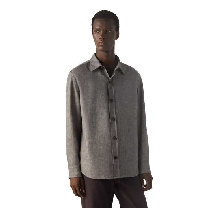 Cashmere Linen and Silk Overshirt in Dark Brown Mélange