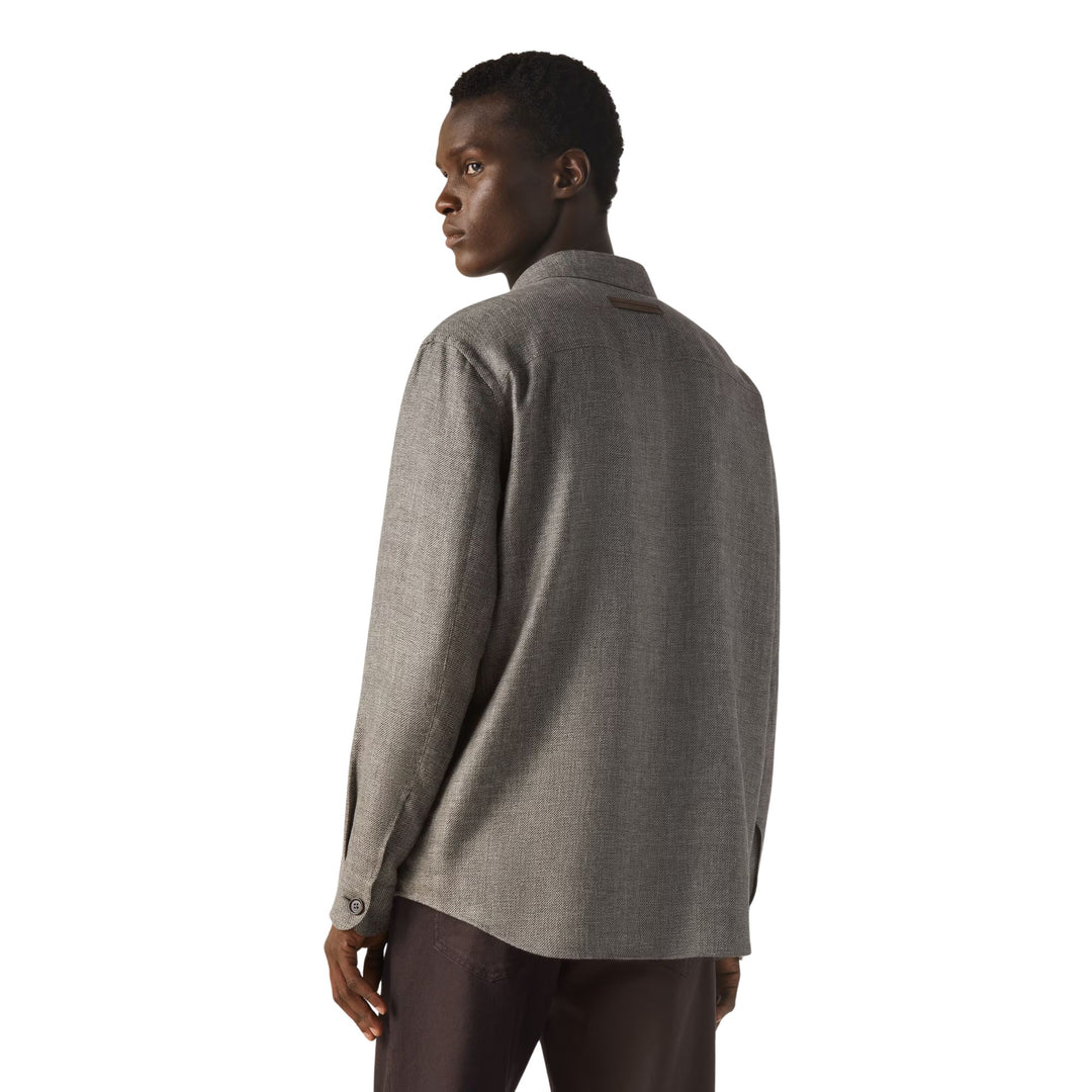 Cashmere Linen and Silk Overshirt in Dark Brown Mélange
