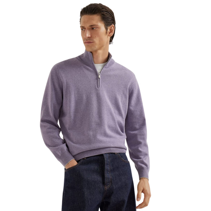 Cashmere sweater with half zip in Lilac